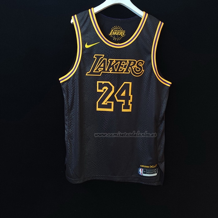 Camiseta Los Angeles Lakers Kobe Bryant NO 24 Black Mamba Autentico Negro